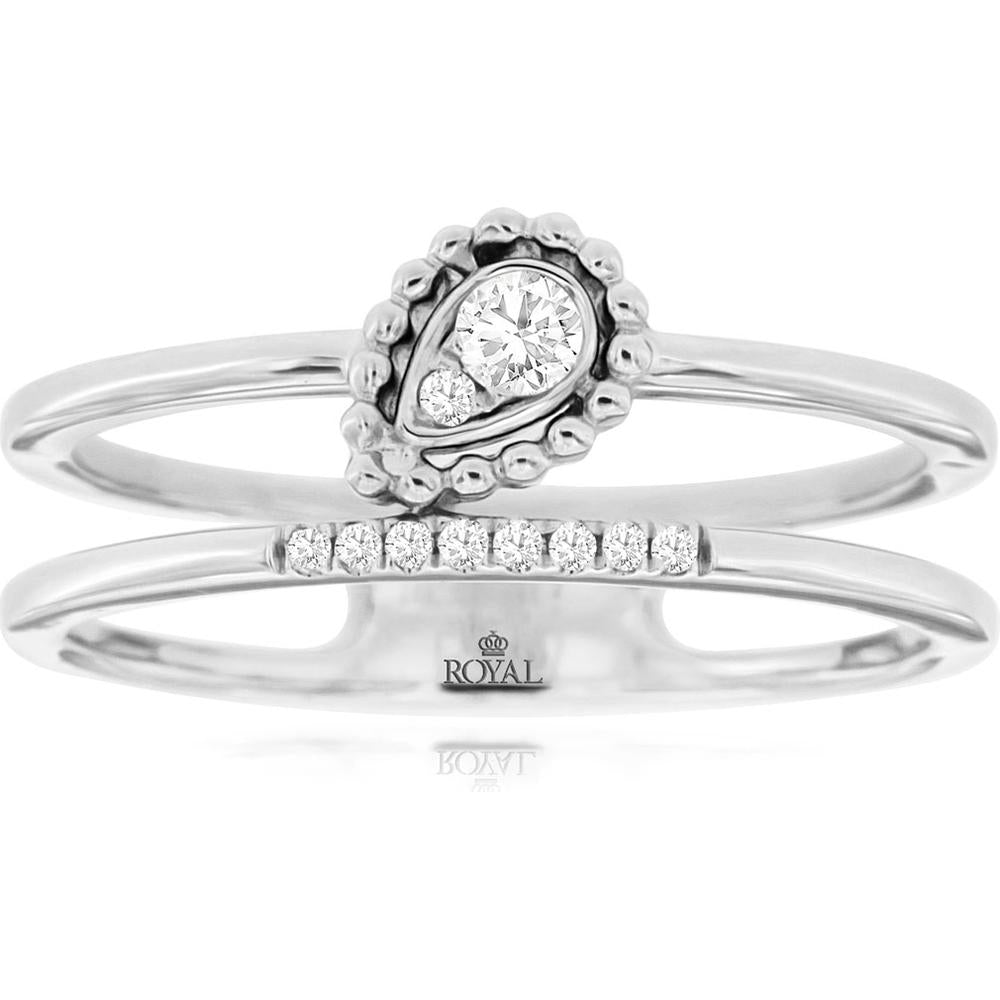Royal 14K White Gold Ring with Bezel Set Pear-Shaped Diamond and Milgrain Detail - 0.1 Carat Total Diamond Weight