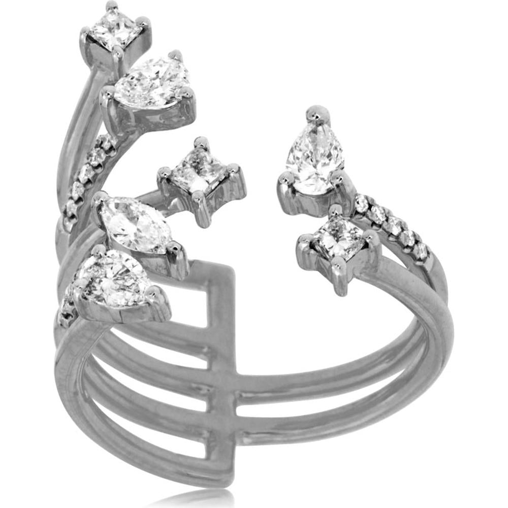 Royal 14K White Gold Ring with Cascading Diamonds - 0.82 Carat Total Diamond Weight