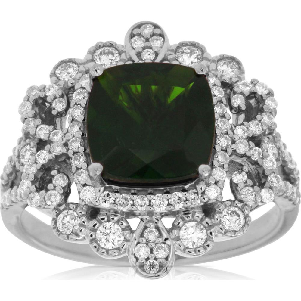 Royal 14K White Gold Ring with Cushion Cut 2.15 Carats Russalite and 0.60 Carats Diamond Halo