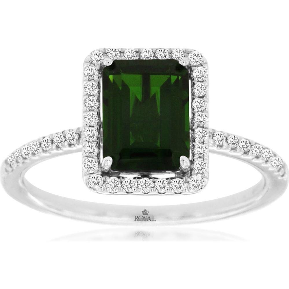 Royal 14K White Gold Ring with Emerald-Cut Russalite and Diamond Halo – 1.80 Carats Total Gemstone Weight