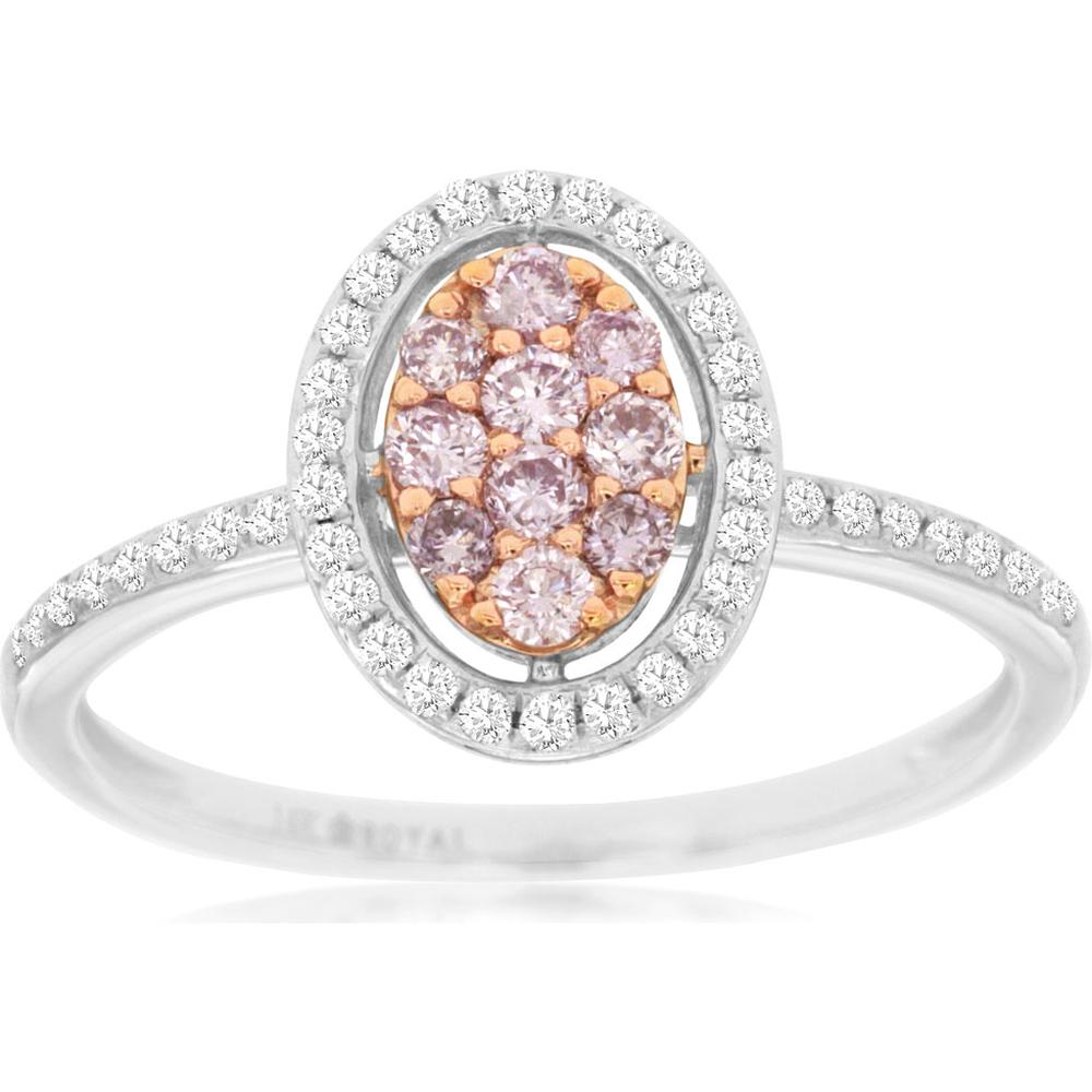 Royal 14K White Gold Ring with Halo Set White and Pink Diamonds - 0.39 Carats Total Diamond Weight
