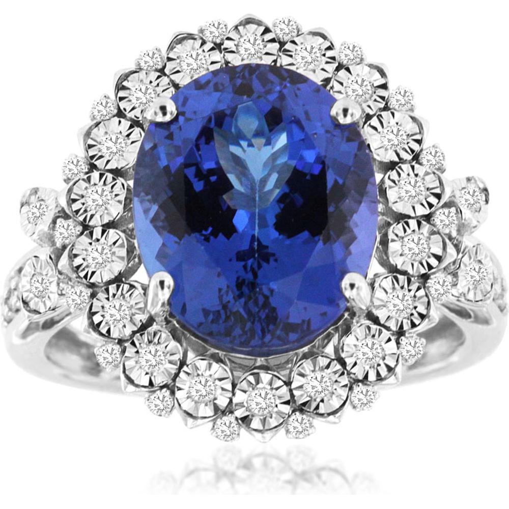 Royal 14K White Gold Ring with Oval 6.00 Carats Tanzanite and 0.25 Carats Diamond Halo