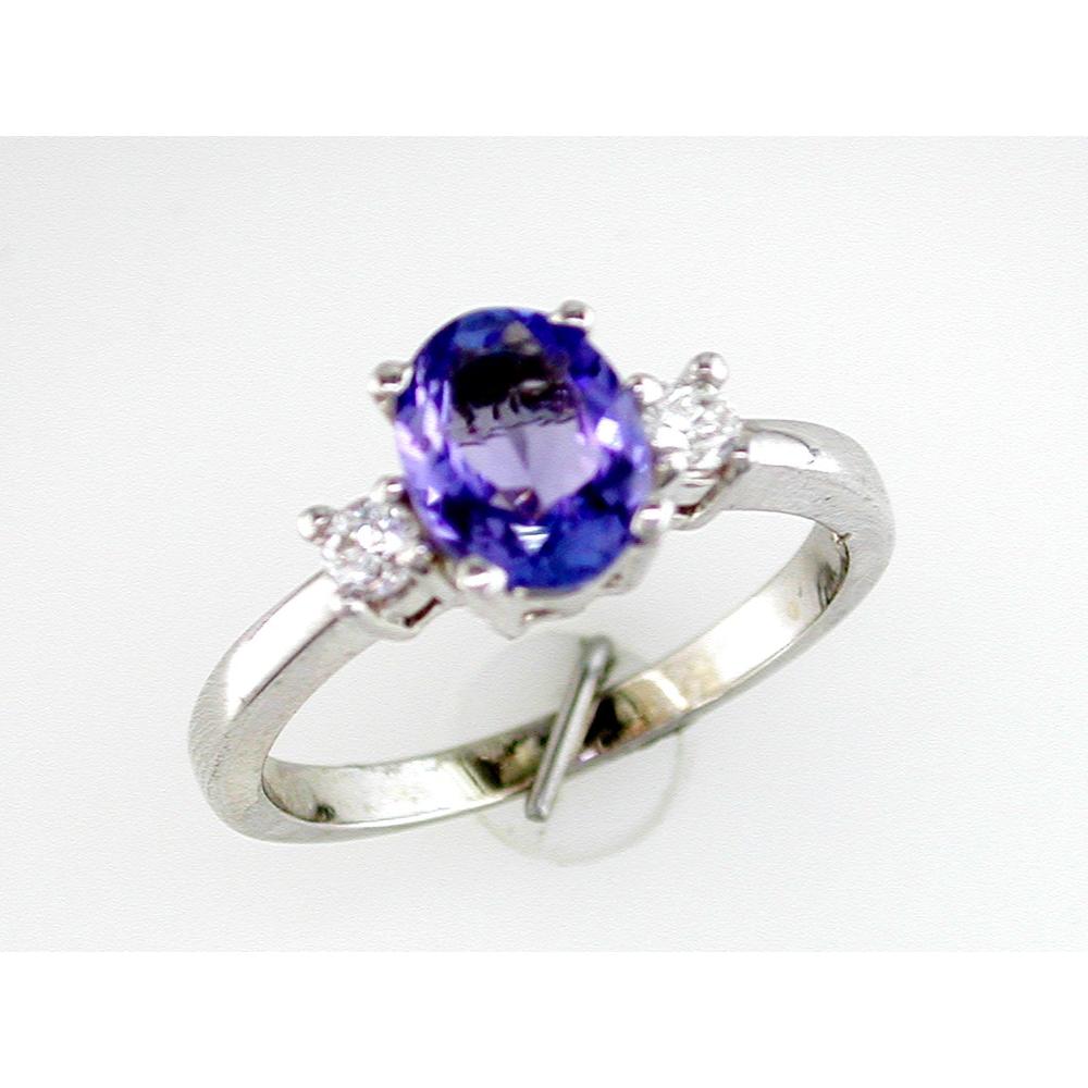 Royal 14K White Gold Ring with Oval Tanzanite and Round Diamonds - 1.47 Carat Total Gem Weight