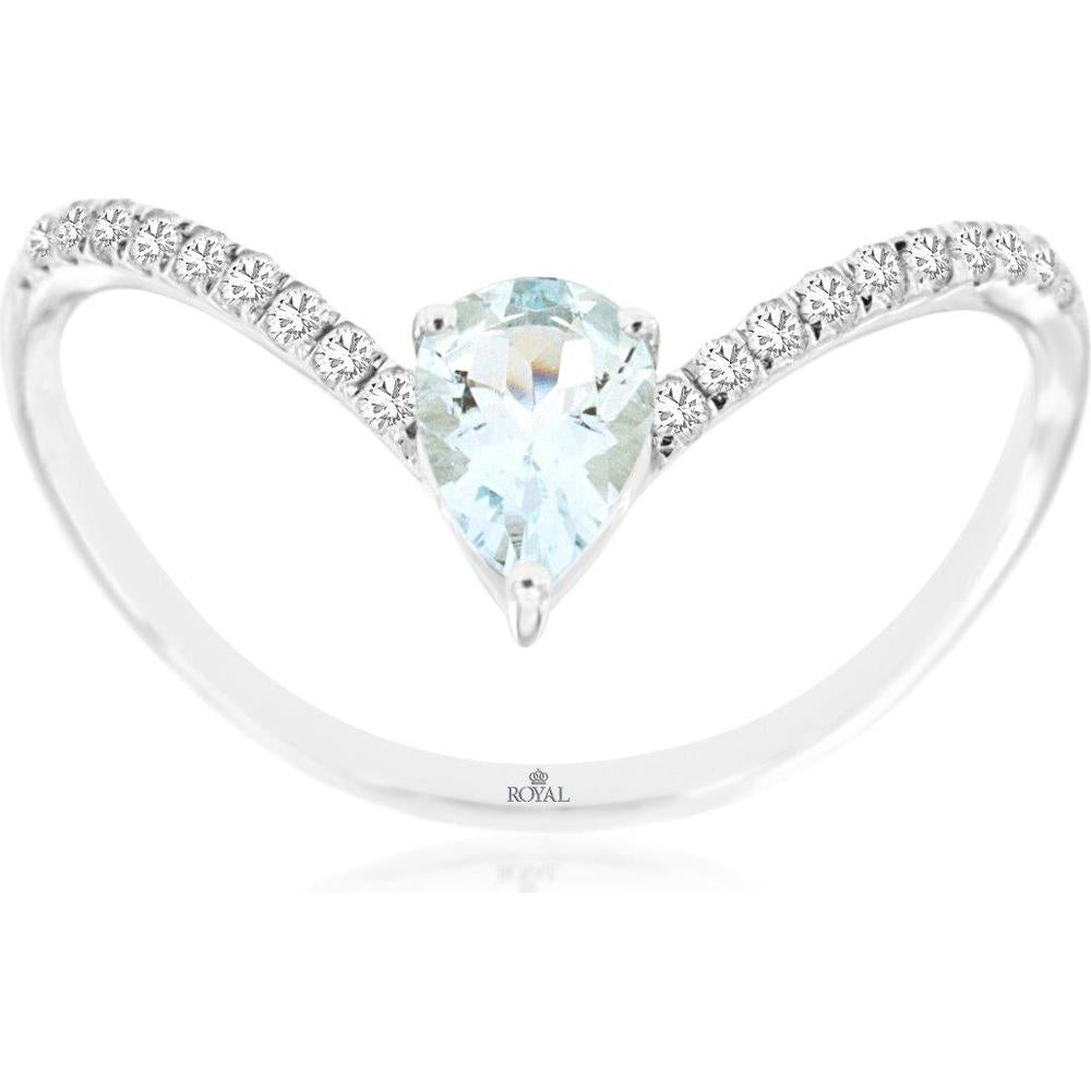 Royal 14K White Gold Ring with Pear-Shaped Aquamarine and Diamond Accents - 0.49 Carat Total Gem Weight