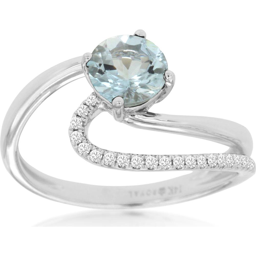 Royal 14K White Gold Ring with Round Aquamarine - 0.75 Carat and Pavé Set Diamonds - 0.10 Carat