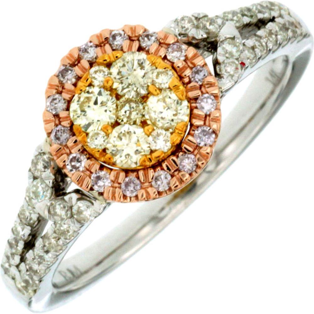 Royal 14K White Gold Ring with Yellow, Pink, and White Diamonds - 0.69 Carats Total Diamond Weight