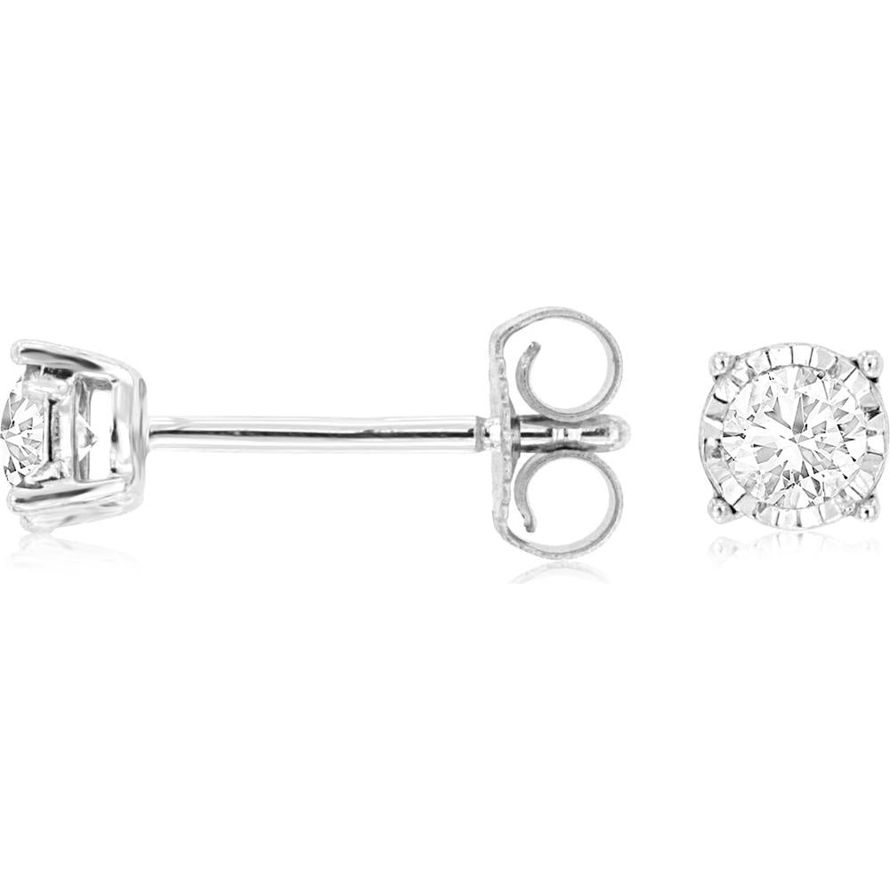Royal 14K White Gold Round Brilliant Cut Diamond Stud Earrings - 0.50 Carats Total Diamond Weight