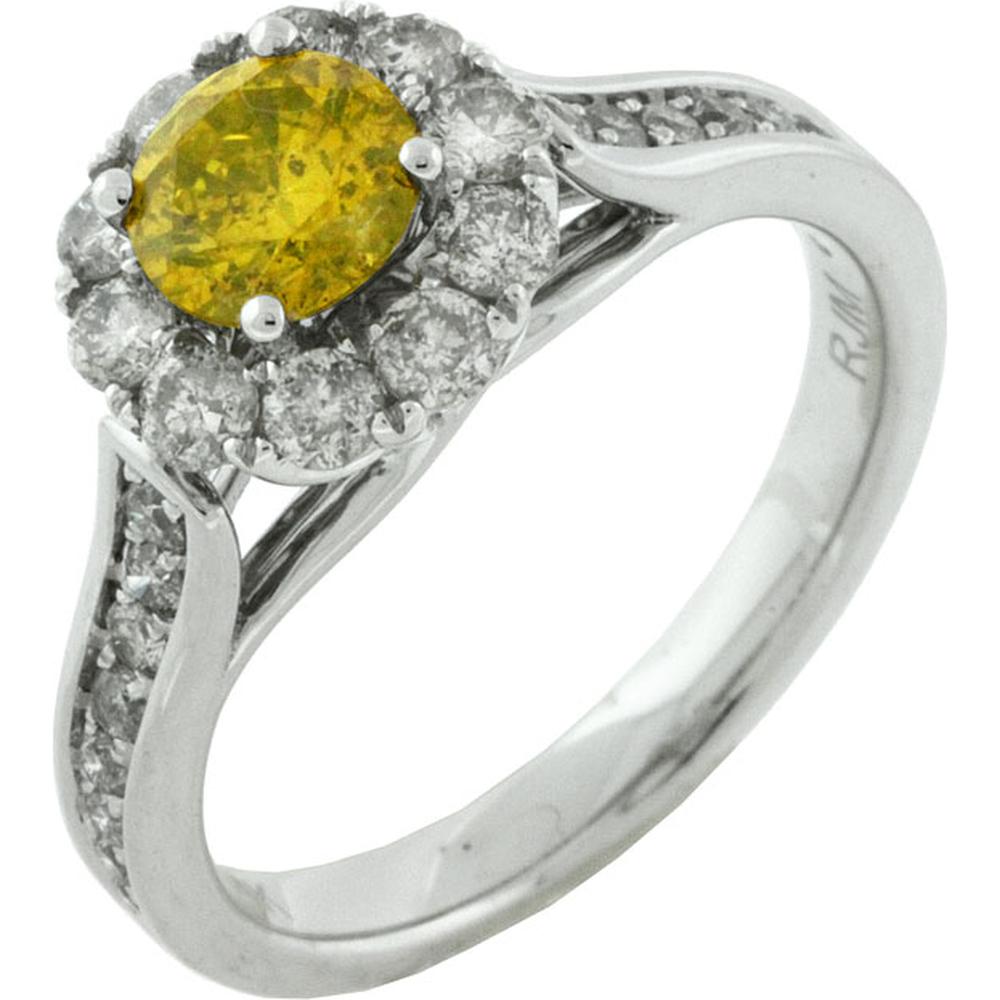Royal 14K White Gold Round Diamond & Yellow Diamond Engagement Ring - 1.58 Carat Total Diamond Weight