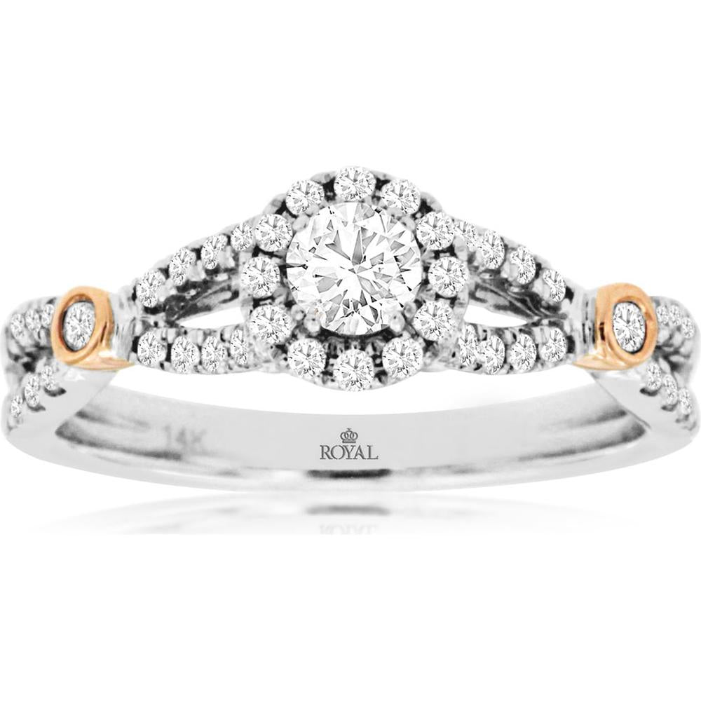Royal 14K White Gold Round Diamond Engagement Ring - 0.58 Carat Total Diamond Weight