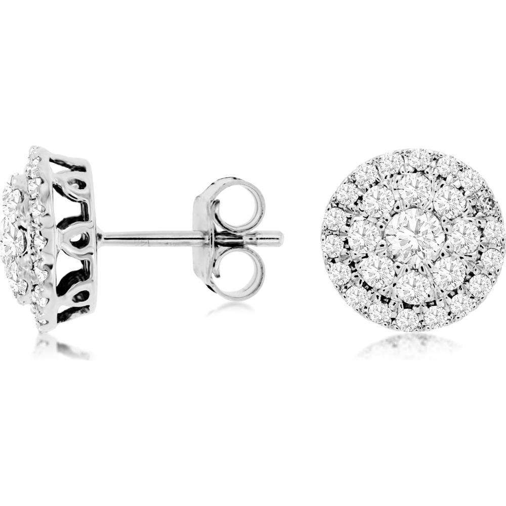 Royal 14K White Gold Round Diamond Stud Earrings - 0.93 Carat Total Diamond Weight