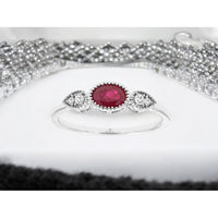 Royal 14K White Gold Ruby & Diamond 3-Stone Ring - 0.60 Carats Ruby, 0.05 Carats Total Diamond Weight