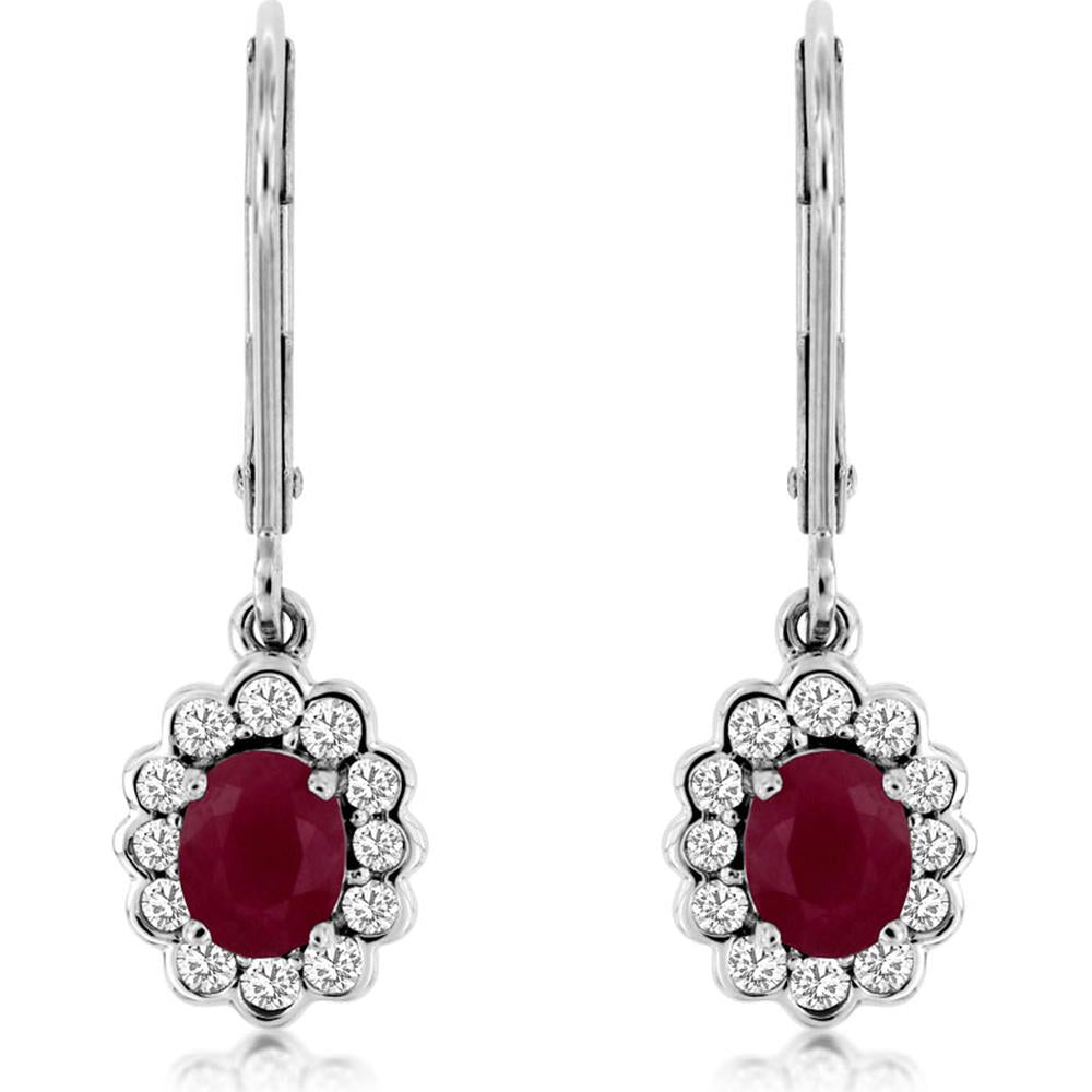Royal 14K White Gold Ruby & Diamond Earrings - 0.80 Carat Ruby, 0.33 Carat Diamond Total