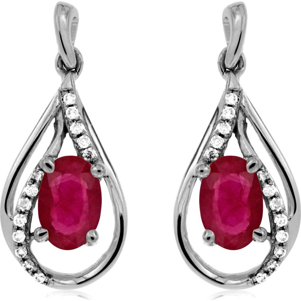 Royal 14K White Gold Ruby & Diamond Earrings - 1.10 Carat Total Ruby Weight