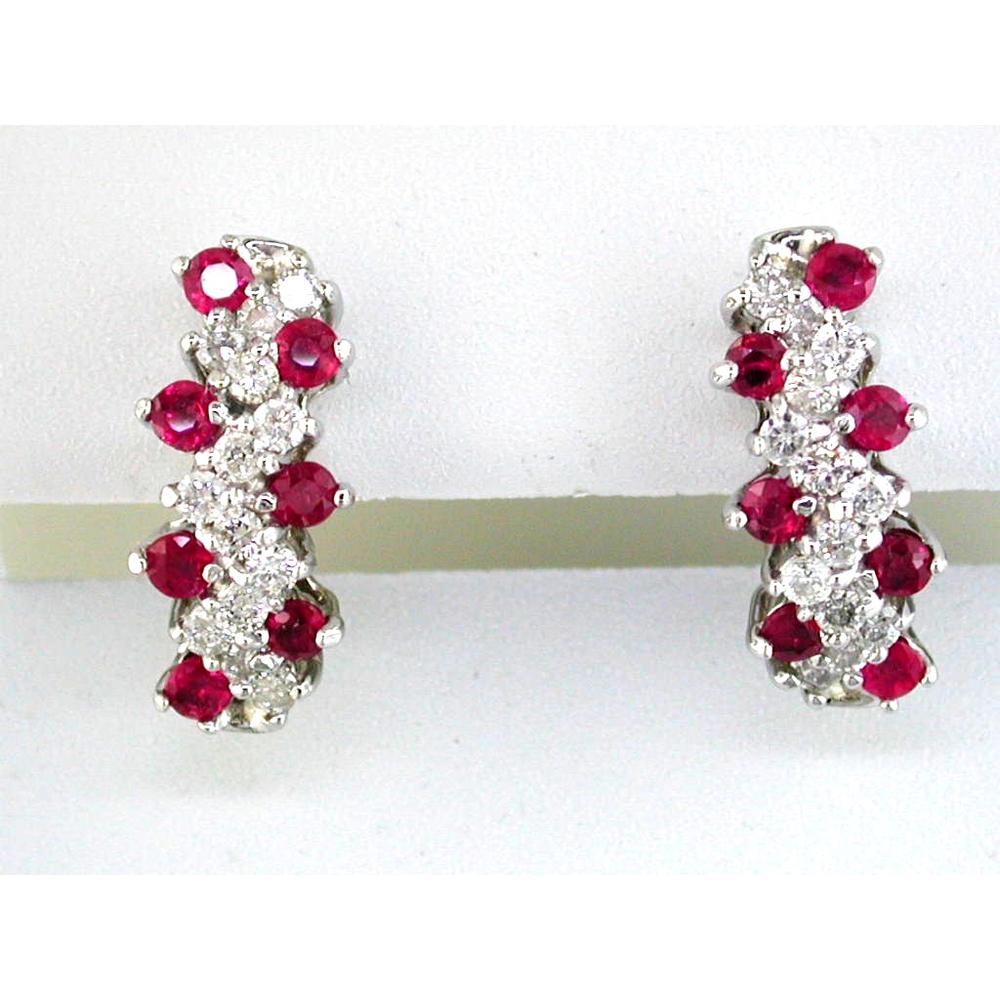 Royal 14K White Gold Ruby & Diamond Earrings - Captivating Sparkle