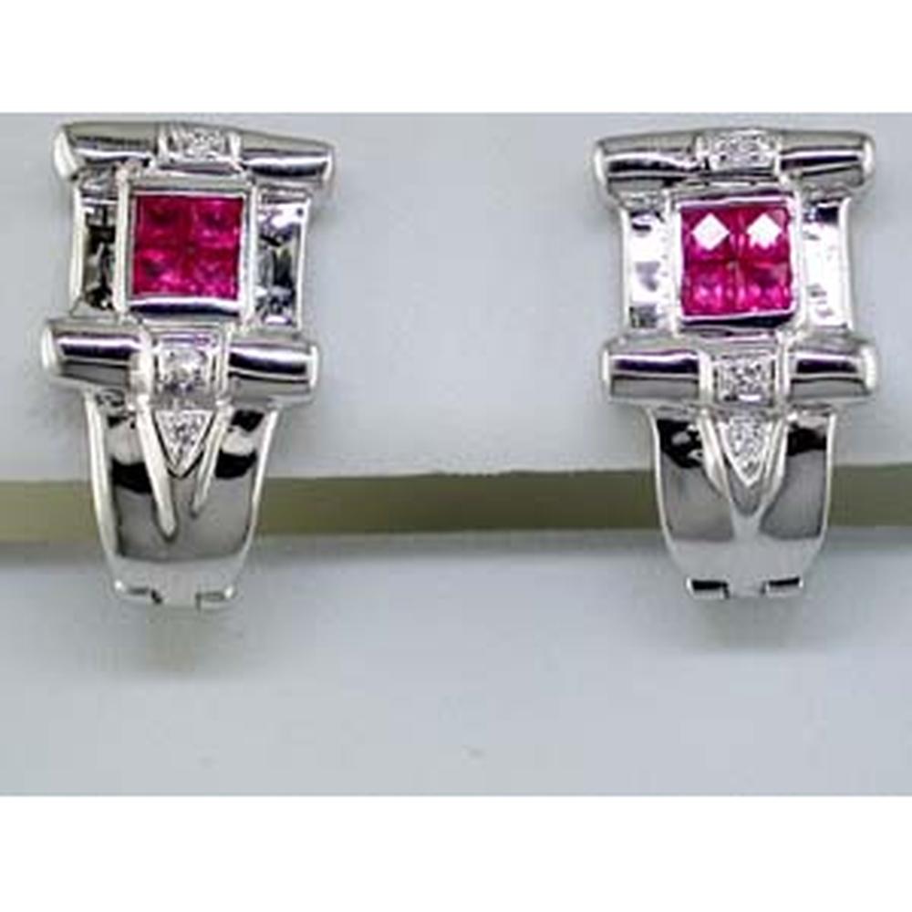 Royal 14K White Gold Ruby & Diamond Earrings - Timeless Elegance and Sparkling Sophistication