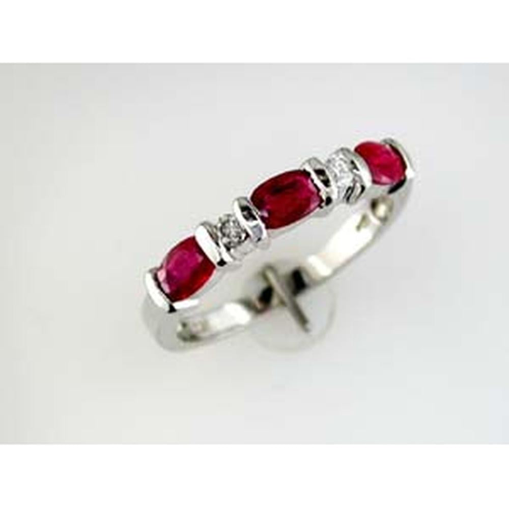 Royal 14K White Gold Ruby and Diamond Halo Band - 1.00 Carat Ruby, 0.10 Carat Diamond Total