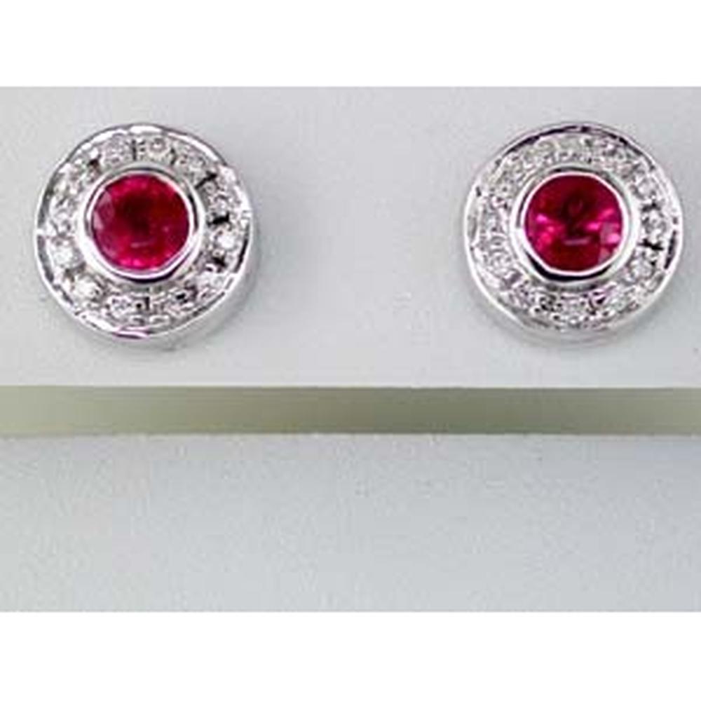 Royal 14K White Gold Ruby & Diamond Halo Earrings - 0.40 Carat Ruby, 0.18 Carat Diamond Total