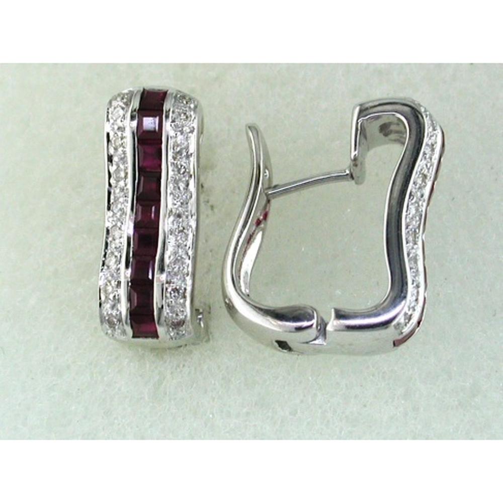 Royal 14K White Gold Ruby & Diamond Halo Earrings - 1.20 Carat Ruby, 0.22 Carat Diamonds