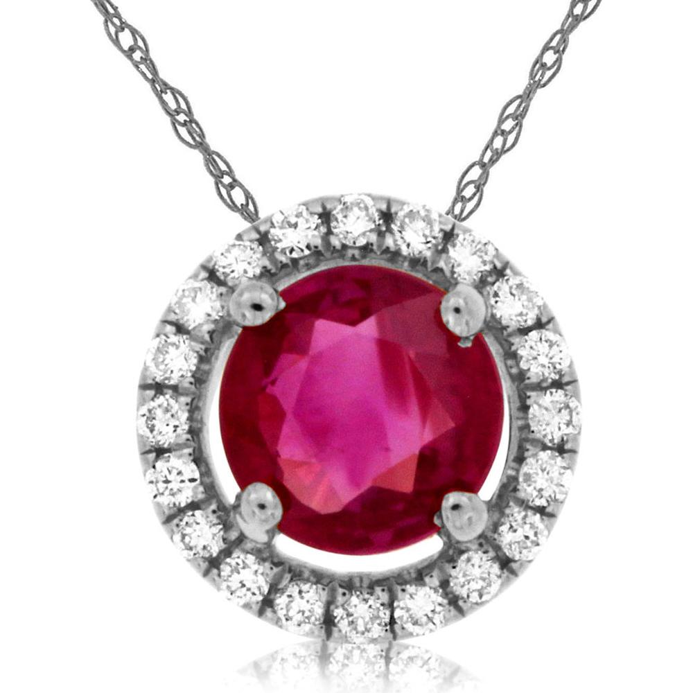 Royal 14K White Gold Ruby & Diamond Halo Pendant Necklace - 0.47 Carats Ruby, 0.08 Carats Total Diamond Weight