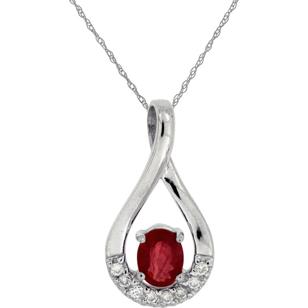 Royal 14K White Gold Ruby and Diamond Halo Pendant Necklace