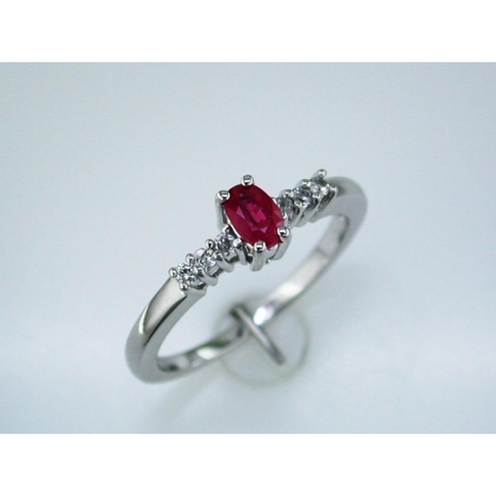 Royal 14K White Gold Ruby and Diamond Halo Ring - 0.25 Carat Oval Ruby