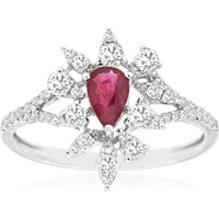 Royal 14K White Gold Ruby & Diamond Halo Ring - 0.90 Carats Total Gem Weight