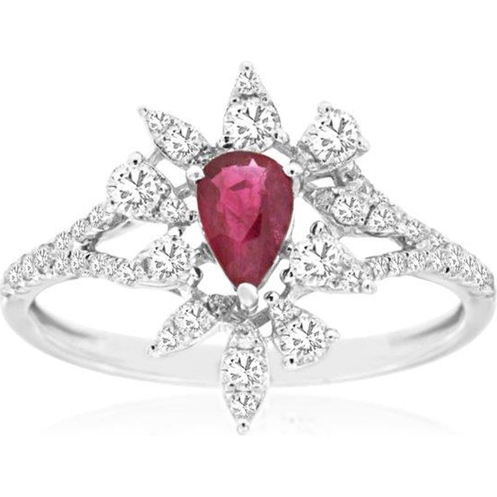 Royal 14K White Gold Ruby & Diamond Halo Ring - 0.90 Carats Total Gem Weight