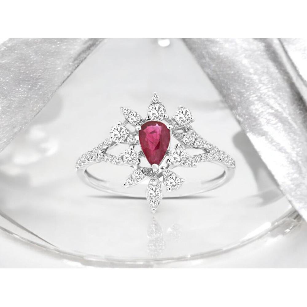 Royal 14K White Gold Ruby & Diamond Halo Ring - 0.90 Carats Total Gem Weight