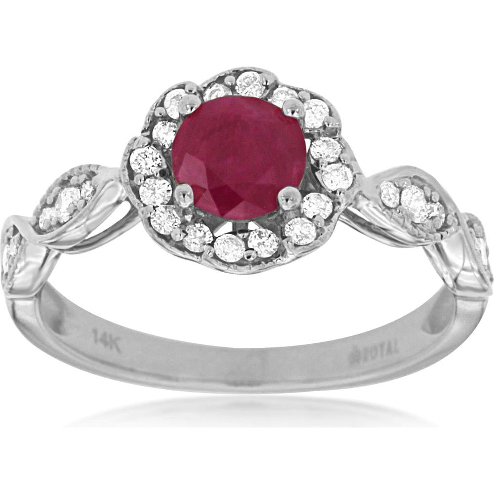 Royal 14K White Gold Ruby & Diamond Halo Ring - 1.04 Carats Total Gem Weight