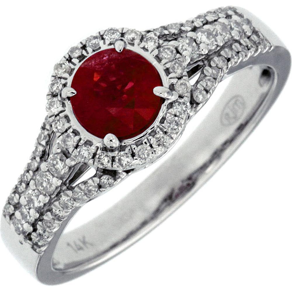 Royal 14K White Gold Ruby and Diamond Halo Ring - 1.10 Carat Total Gem Weight
