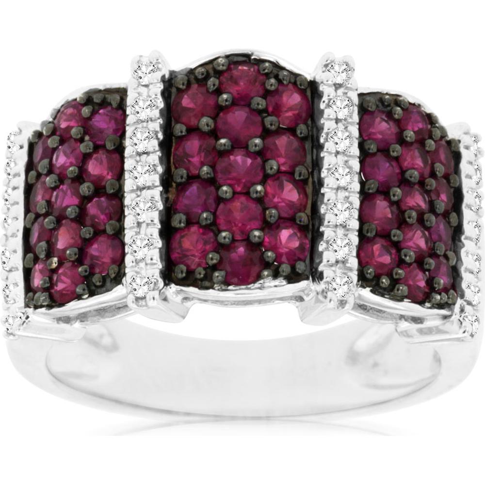 Royal 14K White Gold Ruby & Diamond Halo Ring - 1.40 Carat Ruby & 0.18 Carat Diamond