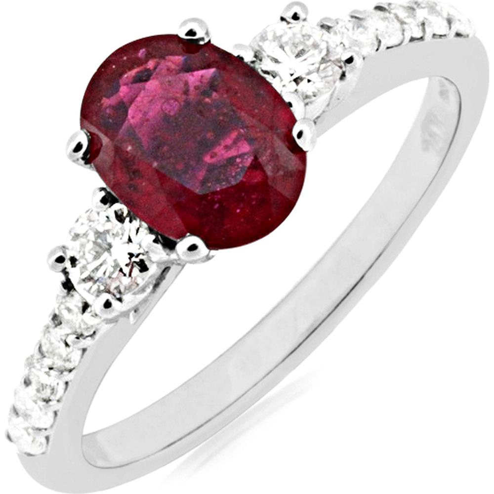 Royal 14K White Gold Ruby & Diamond Halo Ring - 1.70 Carat Total Gem Weight