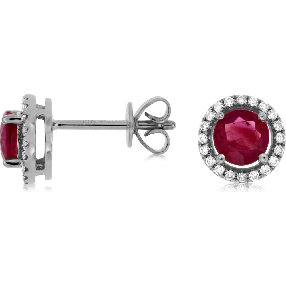 Royal 14K White Gold Ruby & Diamond Halo Stud Earrings - 1.09 Carat Total Gem Weight
