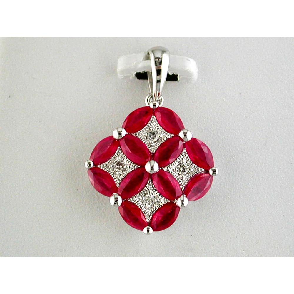 Royal 14K White Gold Ruby & Diamond Marquise Pendant - 1.90 Carat Ruby, 0.05 Carat Diamonds