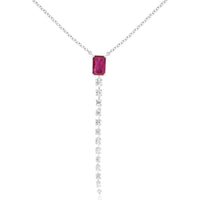 Royal 14K White Gold Ruby & Diamond Necklace with Cascading Diamonds - 0.60 Carats Ruby, 0.27 Carats Total Diamond Weight