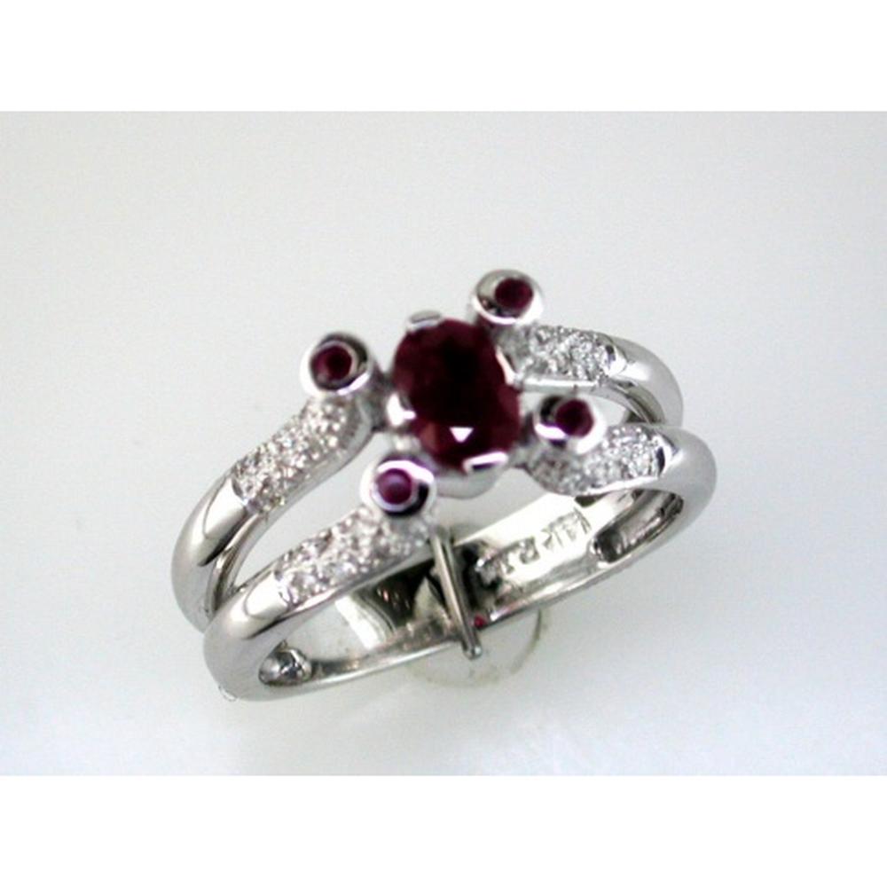 Royal 14K White Gold Ruby and Diamond Oval Ring - 0.80 Carat Ruby, 0.30 Carat Total Diamond Weight
