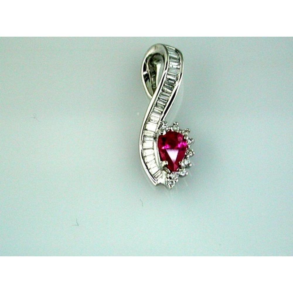 Royal 14K White Gold Ruby & Diamond Pendant - 0.22 Carat Ruby, 0.19 Carat Diamond Total Weight