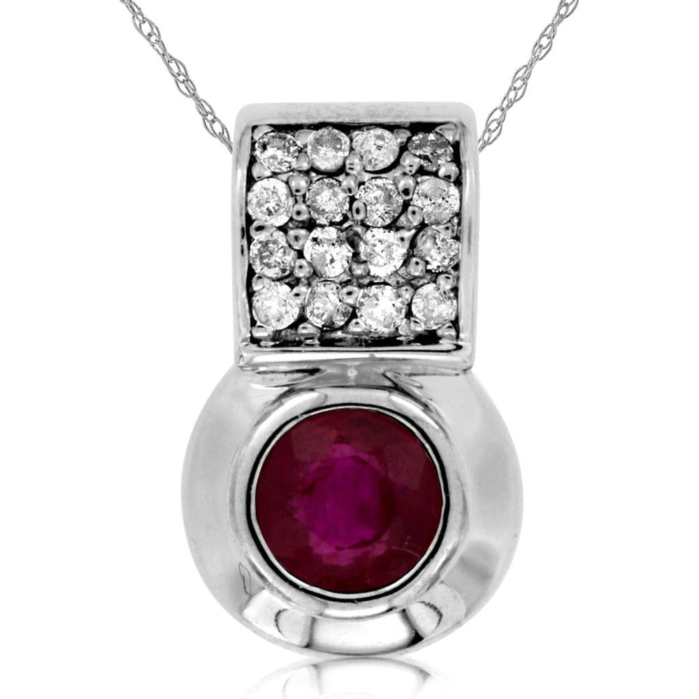 Royal 14K White Gold Ruby & Diamond Pendant - 0.45 Carat Ruby, 0.18 Carat Diamond Total