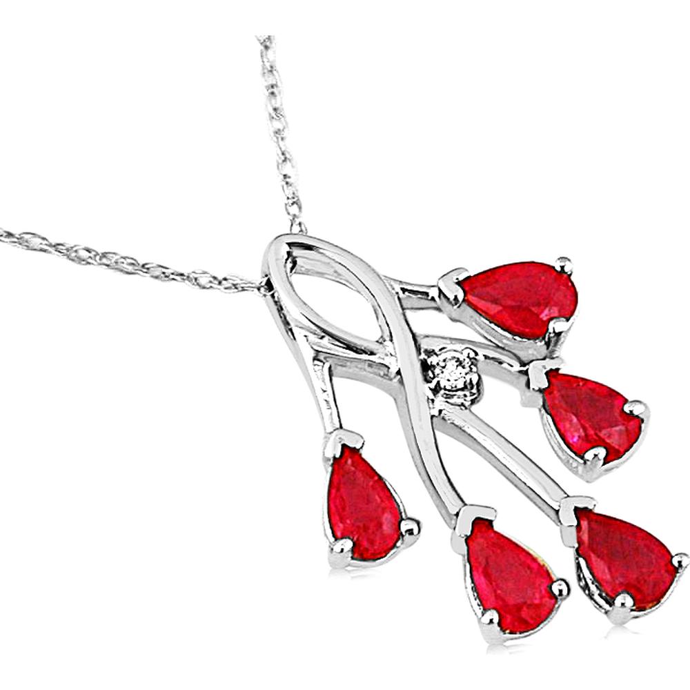Royal 14K White Gold Ruby & Diamond Pendant - 1.25 Carat Ruby & 0.02 Carat Diamond
