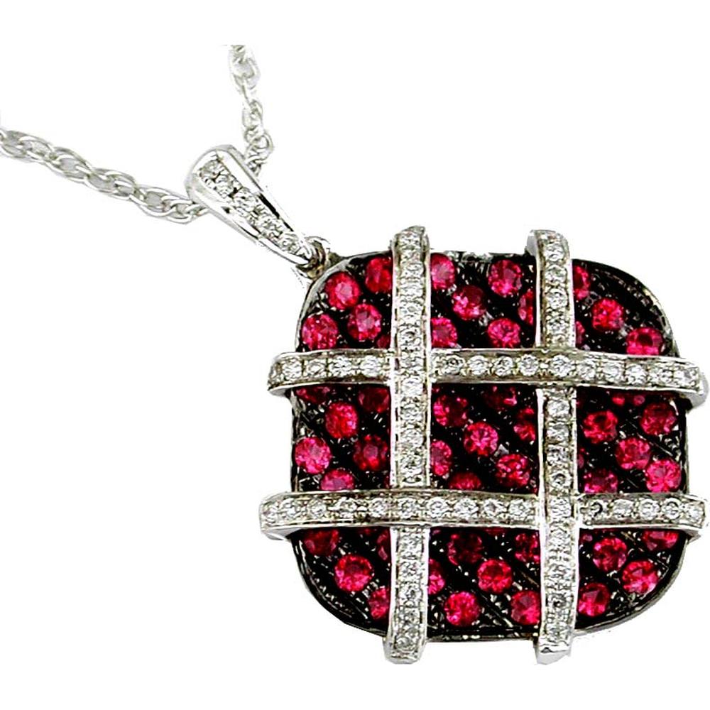 Royal 14K White Gold Ruby & Diamond Pendant - 1.35 Carat Ruby, 0.20 Carat Diamond Total