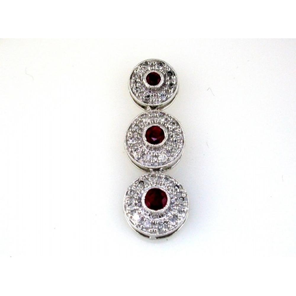 Royal 14K White Gold Ruby and Diamond Pendant - Elegant Oval Necklace