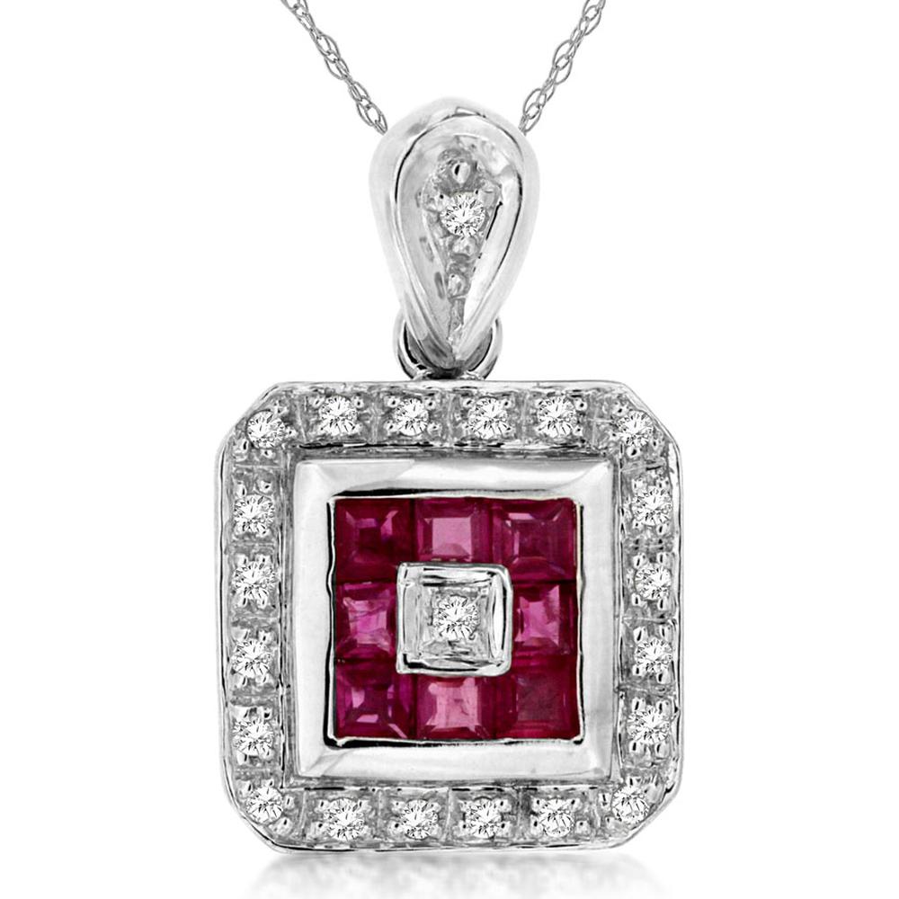 Royal 14K White Gold Ruby & Diamond Pendant - Exquisite Elegance