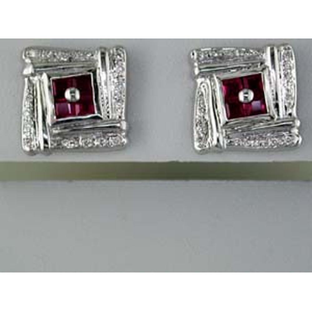 Royal 14K White Gold Ruby & Diamond Princess Cut Earrings - 1.09 Carat Total Gem Weight