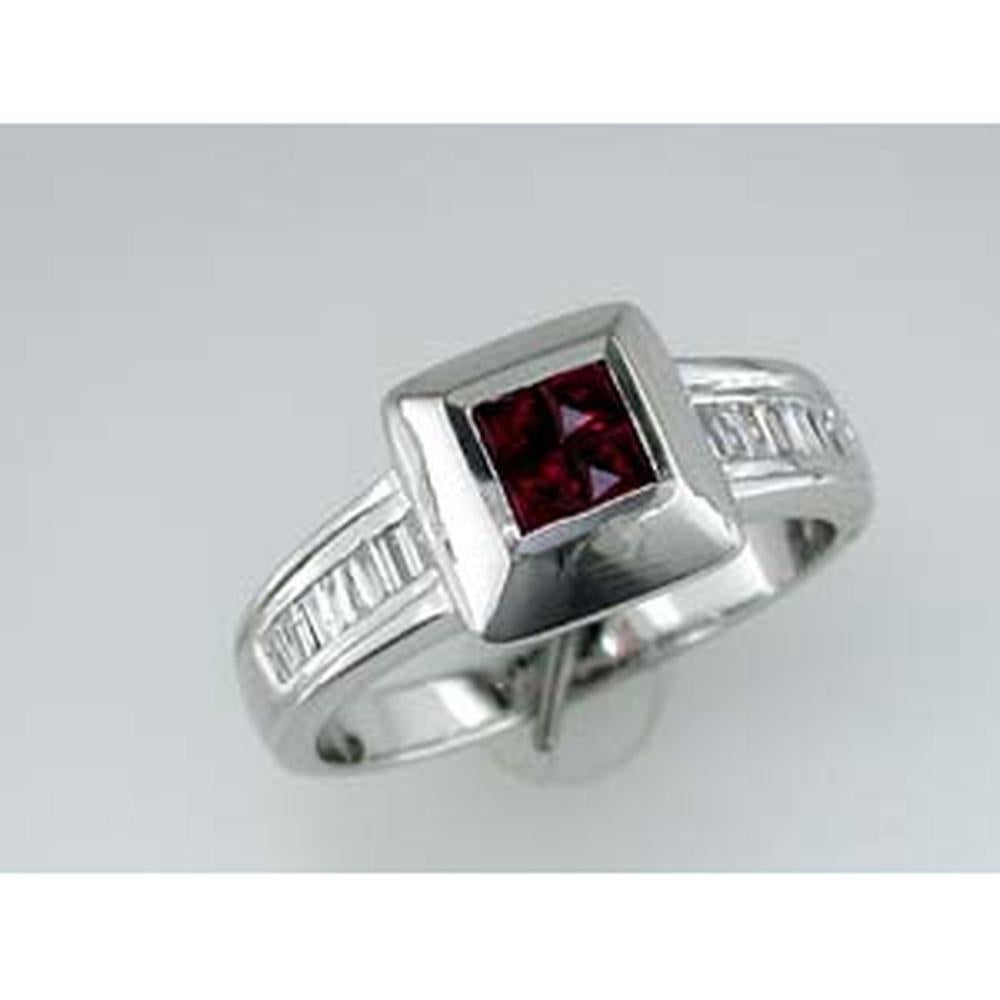 Royal 14K White Gold Ruby & Diamond Princess-Cut Halo Ring - 0.43 Carat Ruby, 0.21 Carat Diamond Total Weight