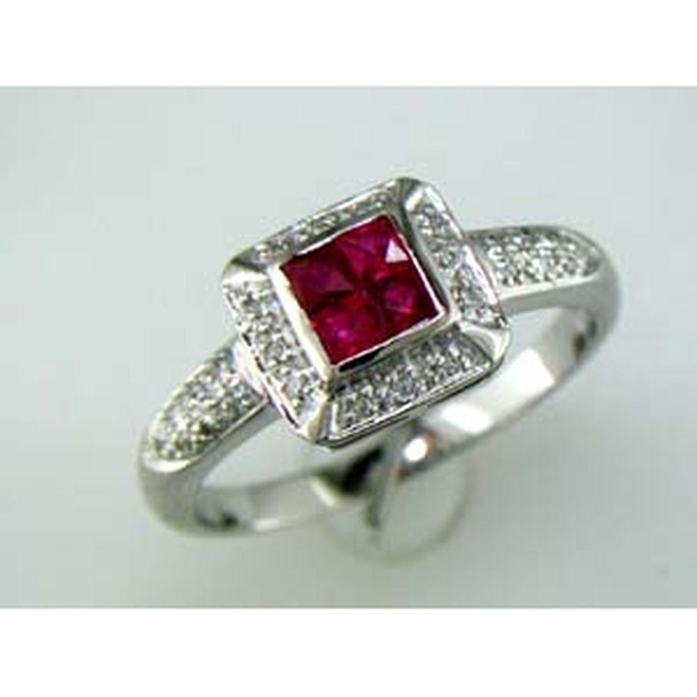 Royal 14K White Gold Ruby & Diamond Princess Cut Ring - 0.76 Carats Total Gem Weight