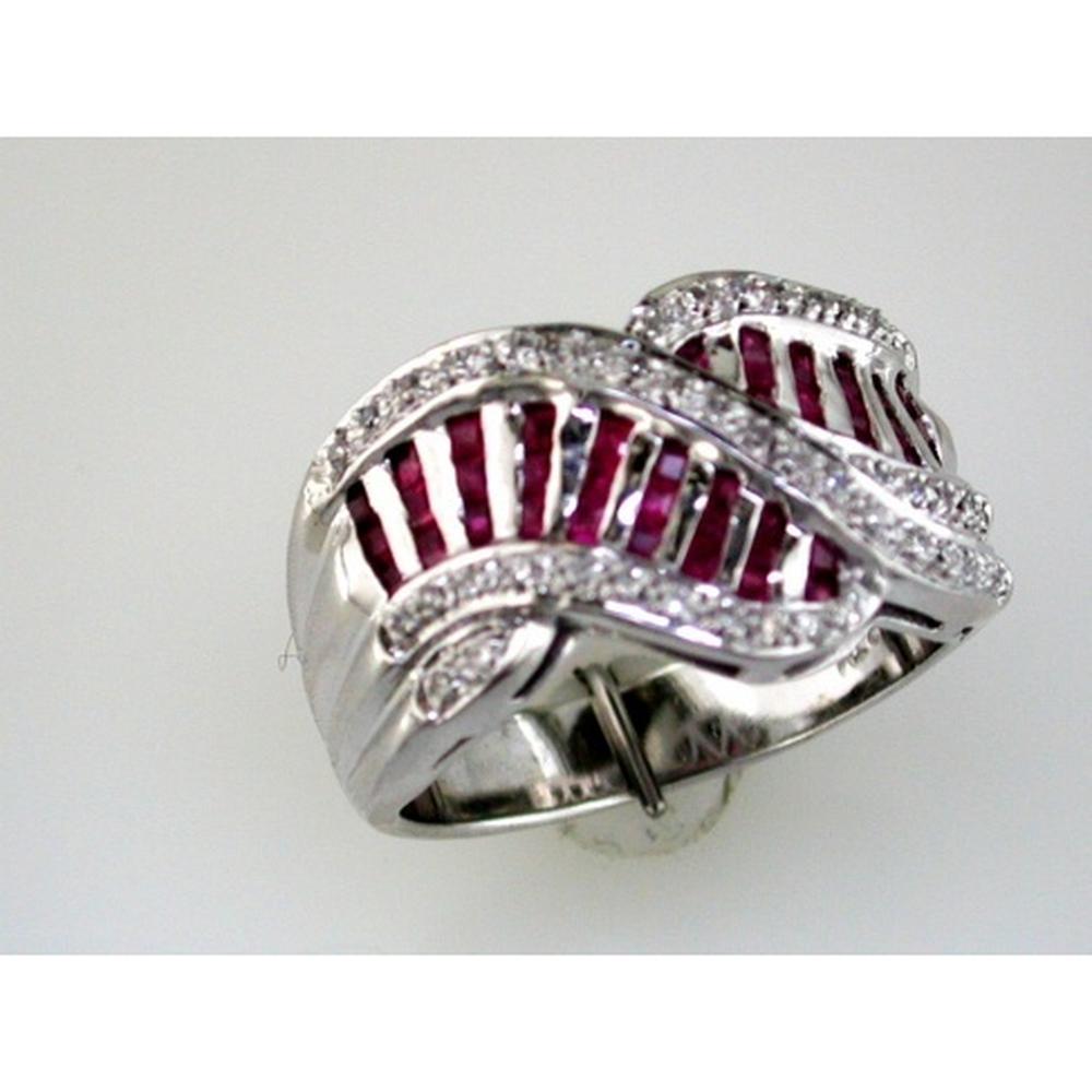 Royal 14K White Gold Ruby and Diamond Princess-Cut Ring - 1.06 Carat Total Gem Weight