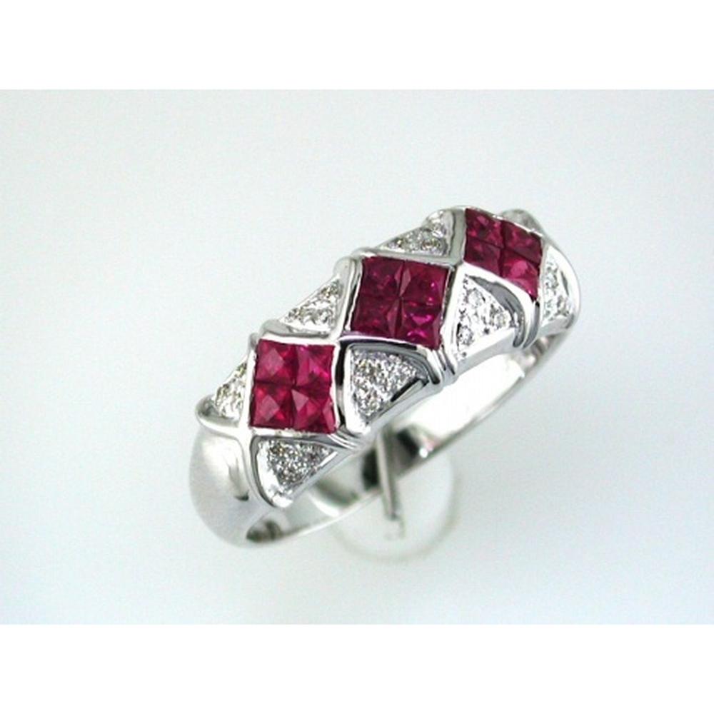Royal 14K White Gold Ruby & Diamond Princess Cut Ring - 1.10 Carat Total Gem Weight