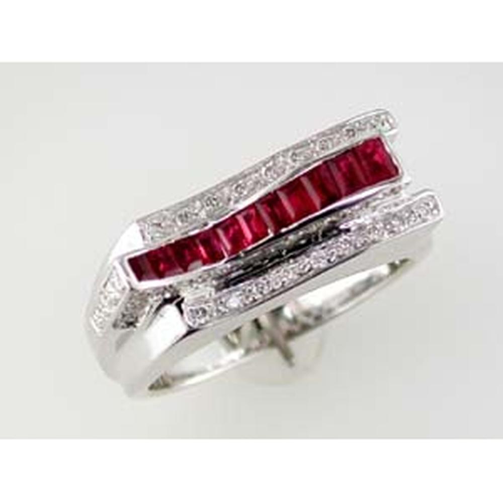 Royal 14K White Gold Ruby & Diamond Princess Cut Ring - 1.12 Carat Total Gem Weight