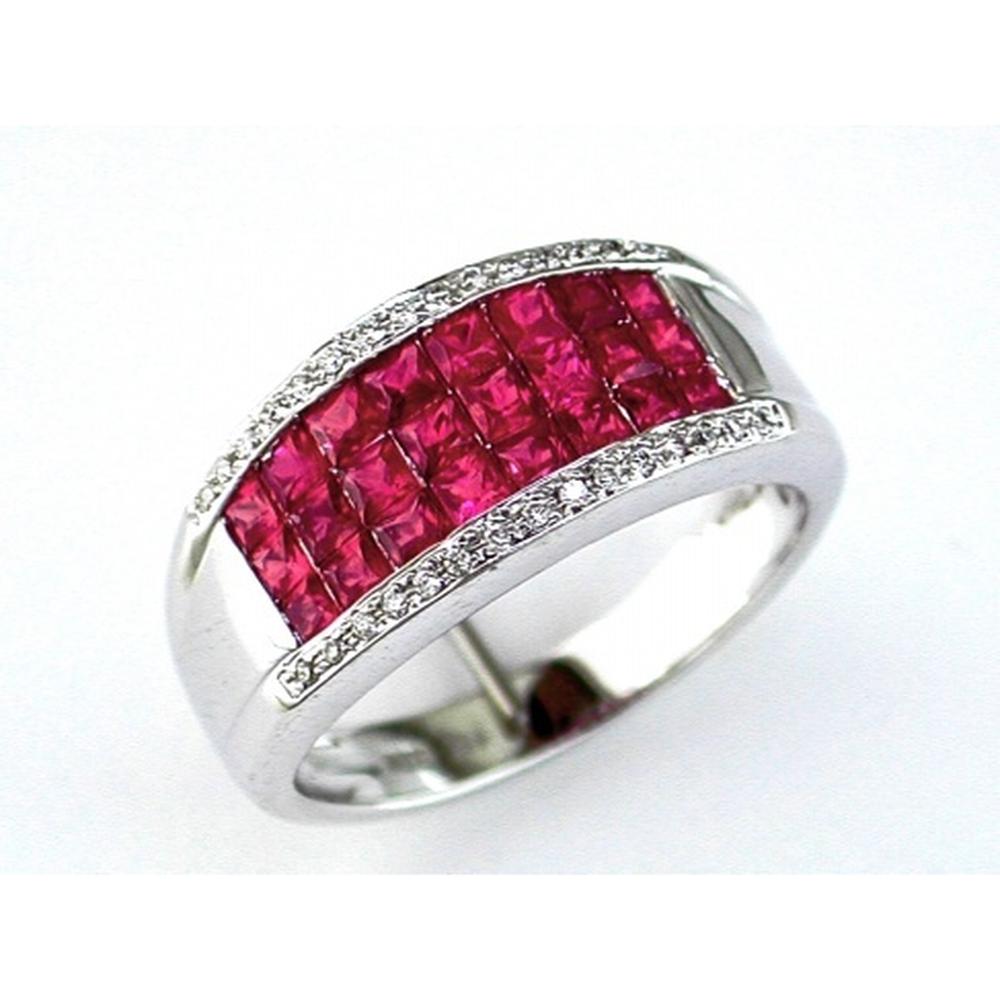 Royal 14K White Gold Ruby & Diamond Princess-Cut Ring - 1.40 Carat Ruby, 0.10 Carat Diamond Total