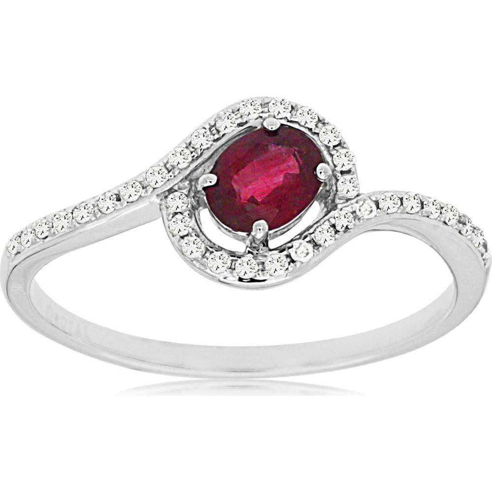Royal 14K White Gold Ruby & Diamond Ring - 0.40 Carat Ruby & 0.13 Carat Diamond Total Weight